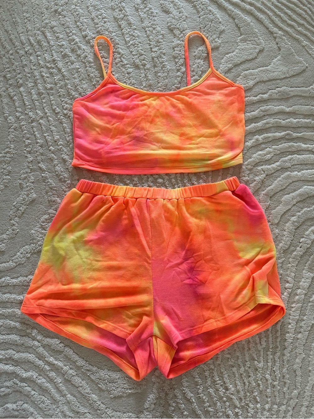 Tie-Dye Neon Athletic Short and tank set - Pink & Orange